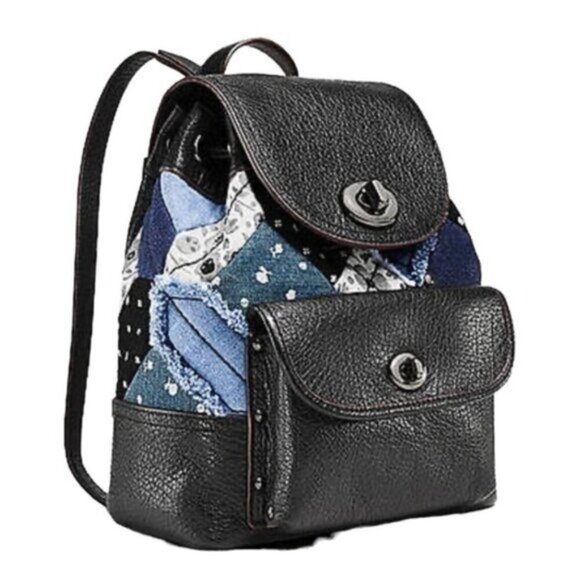 Coach Canyon Quilt Denim Patchwork Turnlock Rucksack Backpack - Picture 4 of 16